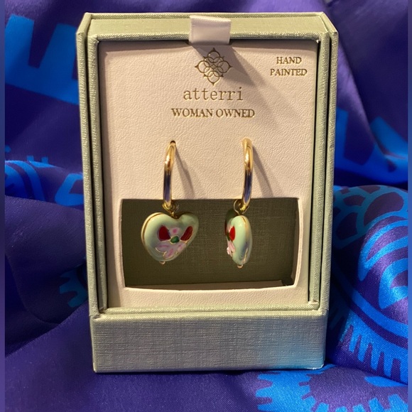 🌸💚✨ Hand-Painted Heart Charm Hoop Earrings - Atterri | Woman-Owned ✨💚🌸 - Picture 6 of 7